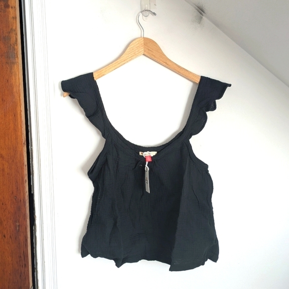 MARINE LAYER Black Jade Flutter Sleeve Cotton Gauze Tank Top NEW Size L - Picture 1 of 7